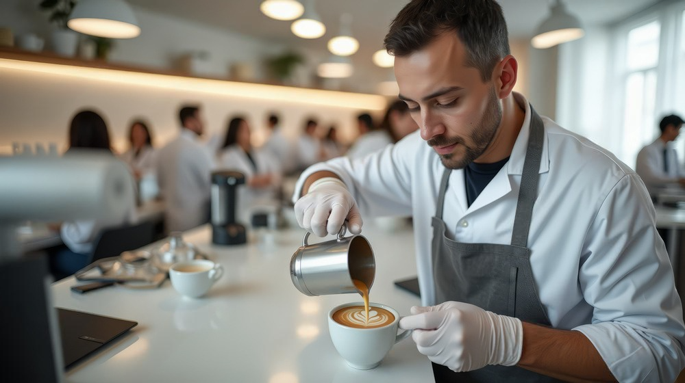 A man brewing coffee during barista training in Melbourne.